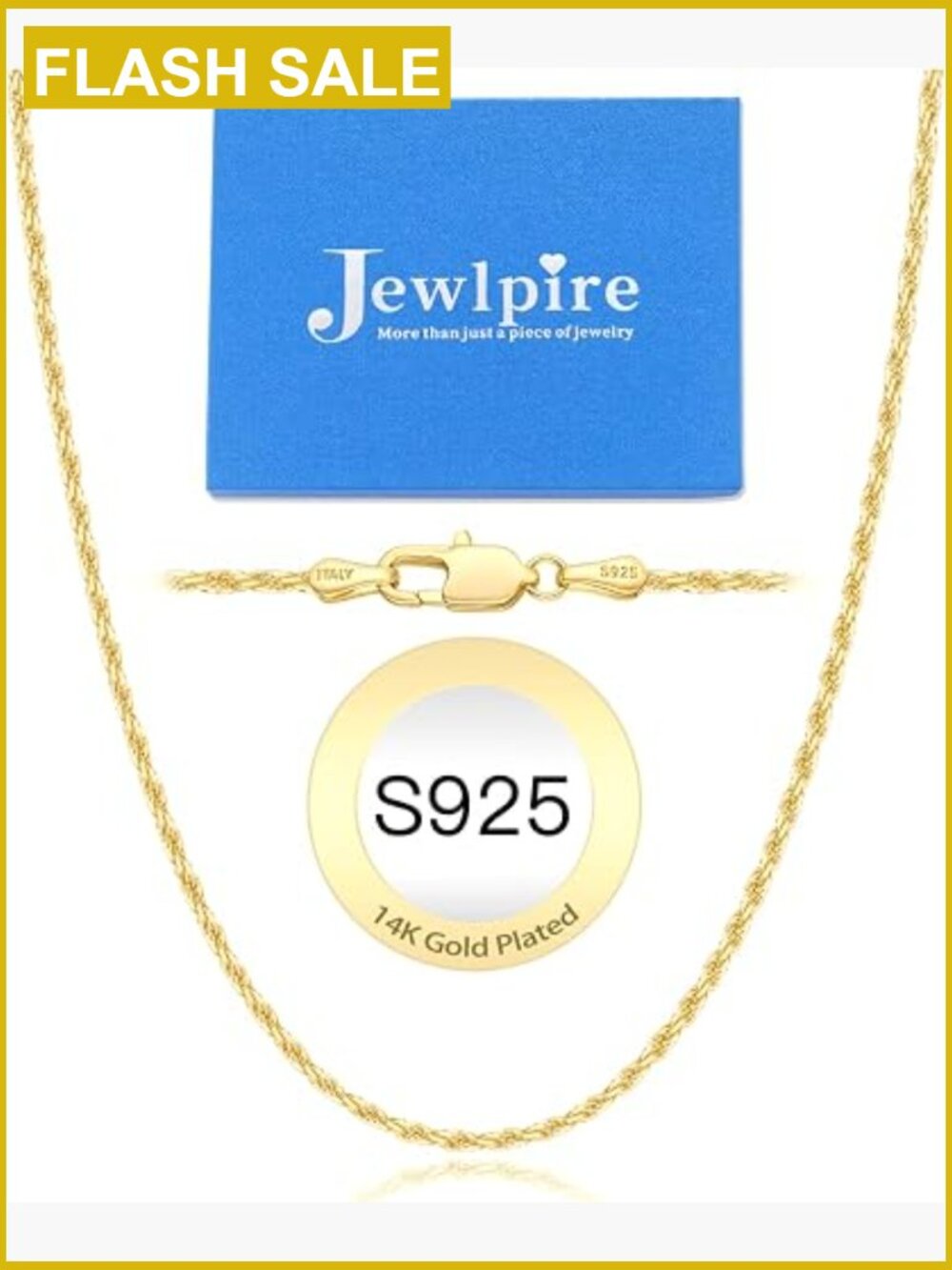 2mm Rope Chain Necklace - 925 Sterling Silver Lobster Clasp 26 Inch
